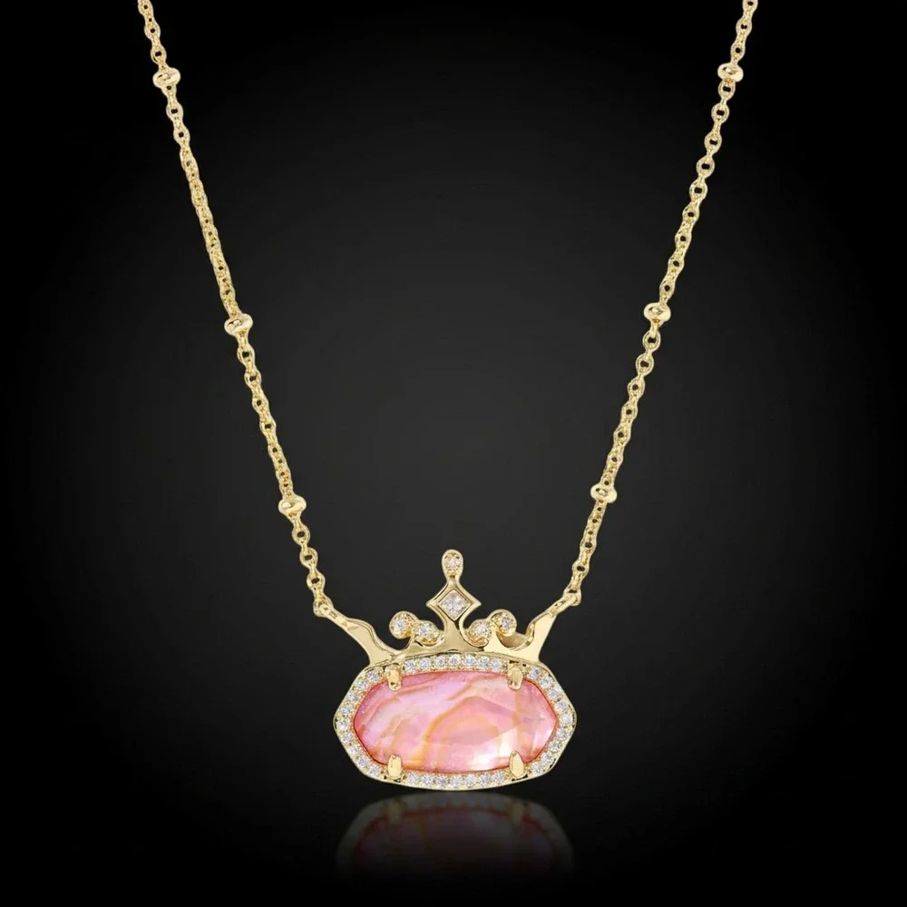 Kendra Scott 2025 Disney Princess Elisa Gold Pink Crystal Pendant Necklace Crown
